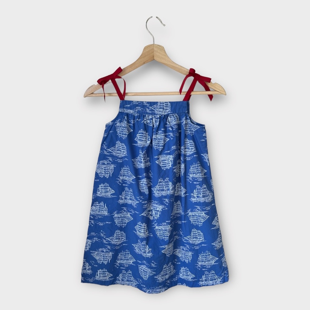 Hanna Andersson Girls Nautical Ship Sailboat Shift Dress, size 8